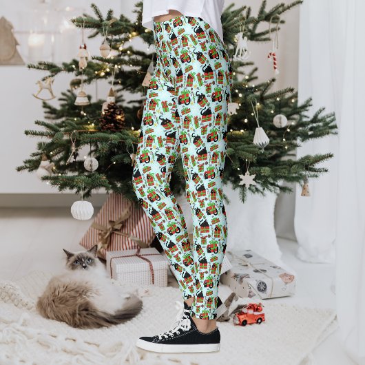 黒猫のクリスマスプレゼント パターン レギンス