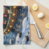 黒猫のクリスマスボート ホリデー キッチンタオル (四つ折り)