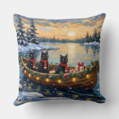 黒猫のクリスマスボート ホリデー クッション (裏面)