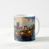 黒猫のクリスマスボート ホリデー コーヒーマグカップ (正面右)