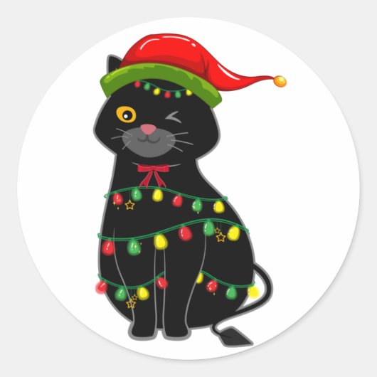 黒猫のクリスマスライト ラウンドシール (正面)