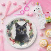 黒猫のクリスマスリースの可愛い猫 ペーパープレート (パーティー)