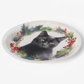 黒猫のクリスマスリースの可愛い猫 ペーパープレート (アングル)