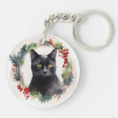 黒猫のクリスマスリース フェスティブな子猫 キーホルダー (裏面)