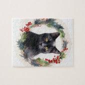 黒猫のクリスマスリース フェスティブな子猫 ジグソーパズル (横)