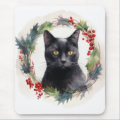 黒猫のクリスマスリース フェスティブな子猫 マウスパッド (正面)