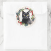 黒猫のクリスマスリース フェスティブな子猫 ラウンドシール (バッグ)
