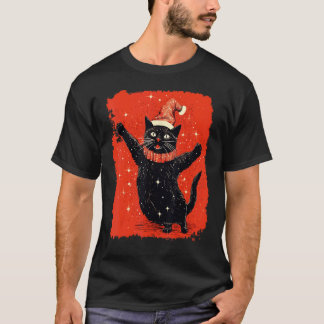 黒猫のクリスマスレッド Tシャツ