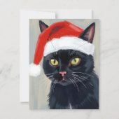 黒猫のクリスマス絵画サンタ帽子 シーズンカード (正面)
