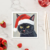 黒猫のクリスマス絵画サンタ帽子 スタンダードカクテルナプキン (インサイチュ)