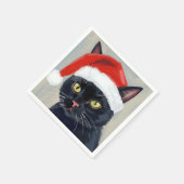 黒猫のクリスマス絵画サンタ帽子 スタンダードカクテルナプキン (角)