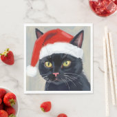 黒猫のクリスマス絵画サンタ帽子 スタンダードランチョンナプキン (インサイチュ)