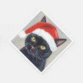 黒猫のクリスマス絵画サンタ帽子 スタンダードランチョンナプキン (角)