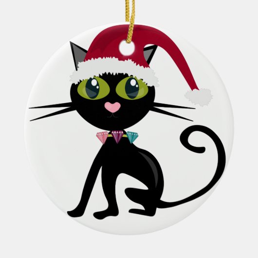 黒猫のクリスマス装飾品 セラミックオーナメント (正面)