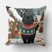 黒猫のクリスマス雪の休日 クッション (正面)