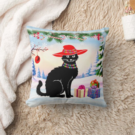 黒猫のクリスマス クッション (ブランケット)