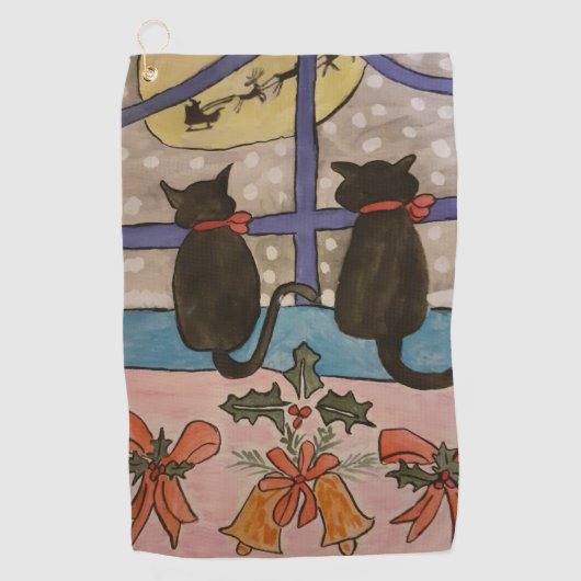 黒猫のクリスマス ゴルフタオル (正面)