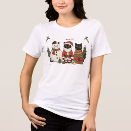 黒猫のクリスマス サンタ 雪だるま かわいいギフト トライブレンドＴシャツ
