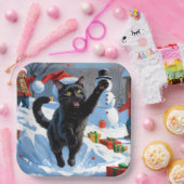 黒猫のクリスマス スノーシーン ペーパープレート (パーティー)