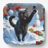 黒猫のクリスマス スノーシーン ペーパープレート (正面)