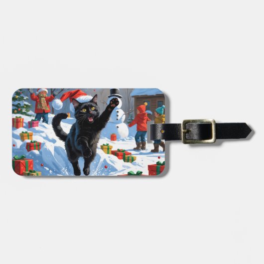 黒猫のクリスマス スノーシーン ラゲッジタグ (正面横)