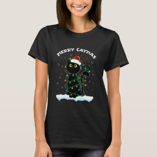 黒猫のクリスマス　ライト　メリー・キャットマスを着用 Tシャツ