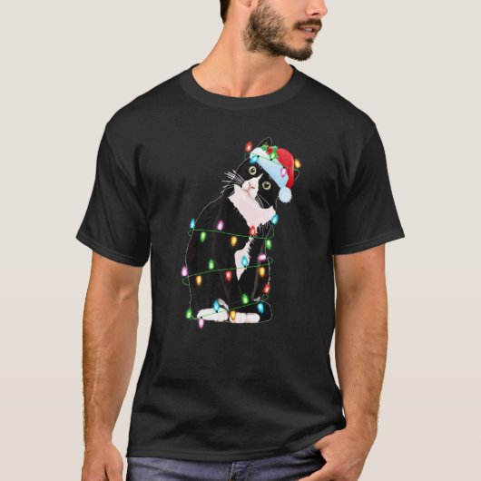 黒猫のクリスマス 少年少女子供用 猫のXmas Tシャツ (正面)