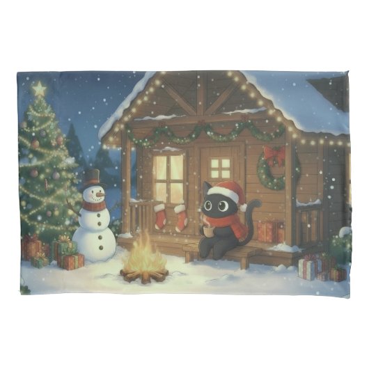 黒猫のクリスマス 枕カバー (正面)