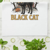 黒猫のコスチューム 幽霊屋敷 楽しいハロウィン Sh キッチンタオル (折り畳み)