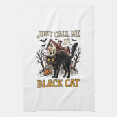 黒猫のコスチューム 幽霊屋敷 楽しいハロウィン Sh キッチンタオル (縦)