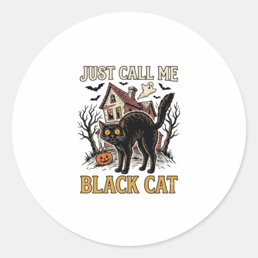 黒猫のコスチューム 幽霊屋敷 楽しいハロウィン Sh ラウンドシール (正面)