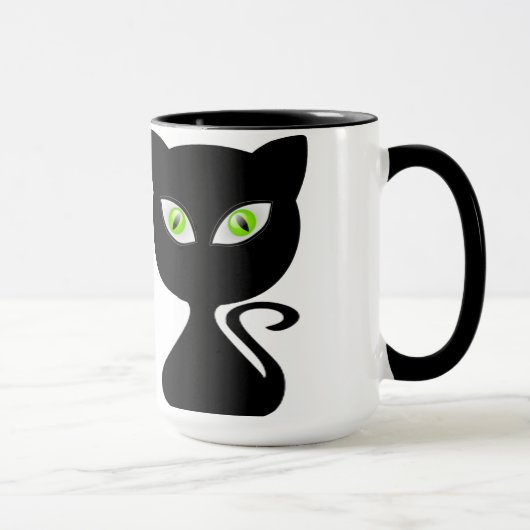 黒猫のコップのコーヒーのデザインの緑の瞳 マグカップ (右)