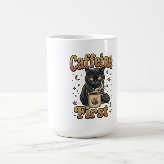 黒猫のコーヒーモーニングデザイン コーヒーマグカップ (中央)