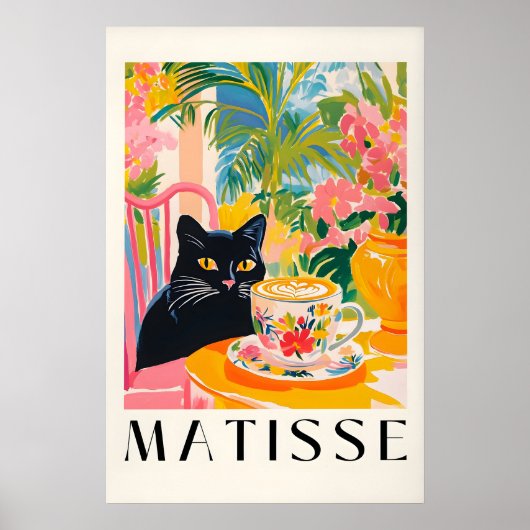 黒猫のコーヒー喫茶 マティス風ユーモアマット ポスター (正面)