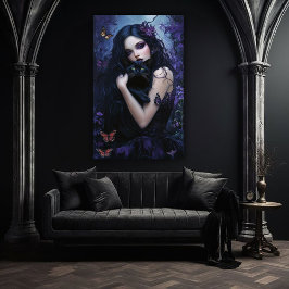 黒猫のゴシック様式の女性 ポスター