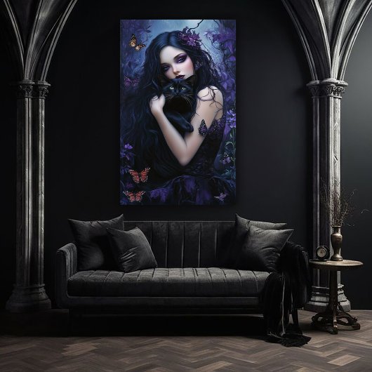 黒猫のゴシック様式の女性 ポスター