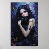 黒猫のゴシック様式の女性 ポスター (正面)