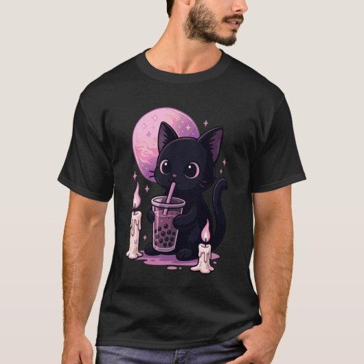 黒猫のゴスロリボバ Tシャツ (正面)