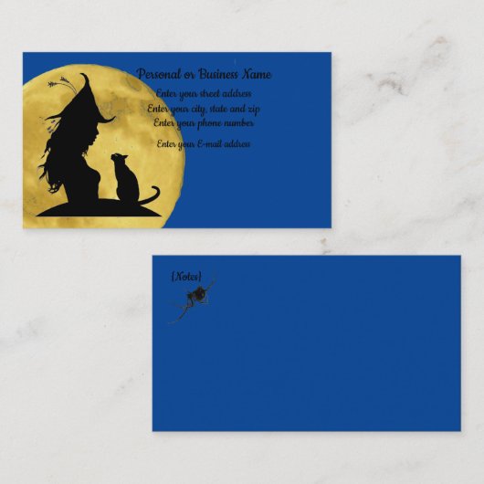 黒猫のシルエットフルムーンにあいさつする魔女 名刺 (正面/裏面)