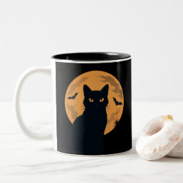 黒猫のシルエット ハロウィーン ゴシック 猫 ツートーンマグカップ