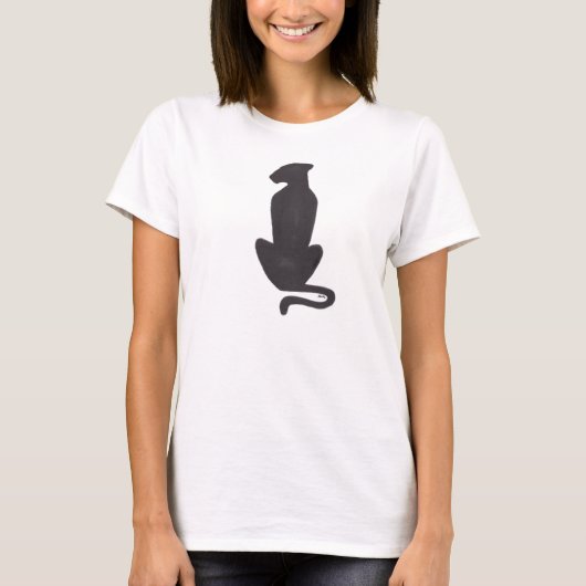 黒猫のシルエット 女性用 白Tシャツ Tシャツ (正面)
