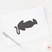 黒猫のシルエット 白いオーバルステッカー 楕円形シール (封筒)