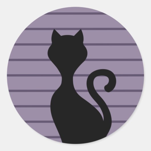 黒猫のシルエット(紫) ラウンドシール (正面)