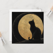 黒猫のシルエット　黄金の月を背景に カード (正面/裏面インサイチュ)