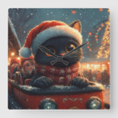 黒猫のジェットコースター クリスマス スクエア壁時計 (正面)
