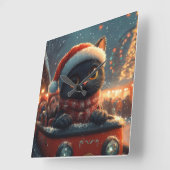 黒猫のジェットコースター クリスマス スクエア壁時計 (傾斜)