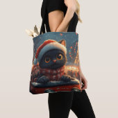 黒猫のジェットコースター クリスマス トートバッグ (クローズアップ)