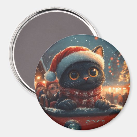 黒猫のジェットコースター クリスマス マグネット (正面/裏面)