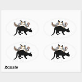 黒猫のステッカーに魔女リス 楕円形シール (シート)
