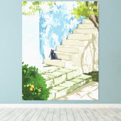 黒猫のステップのポスター,ギリシャSantorini キャンバスプリント (インサイチュ (ウッドフロア))